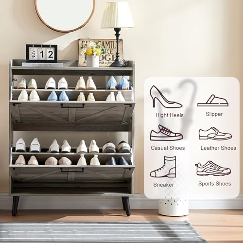 Barnyatoh Shoe Storage Cabinet with 2 Flip Drawers, Farmhouse Hidden Shoe Organizer, Narrow Slim Shoe Rack Cabinet for Entryway Hallway,Washed Gray - color: Washed Gray