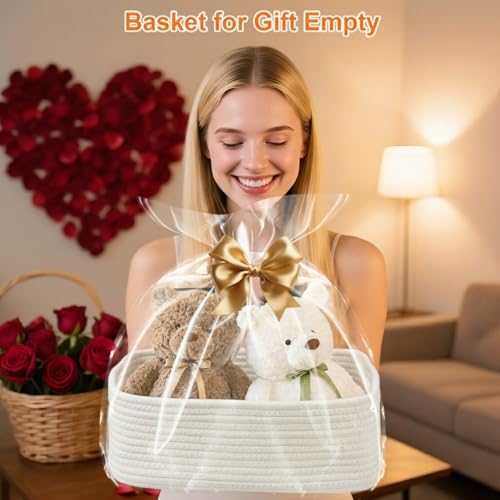 Small Storage Baskets for Organizing, Woven Storage Bins for Shelves, Gift Basket Empty, Cute Decorative Closet Organizer, Baby Rope Basket, Dog Toy Storage, 11x7.5x4.5”, 3Packs White - color: White, size: S