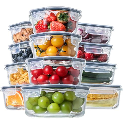 HOMBERKING 24pc Glass Food Storage Containers with Lids, Glass Meal Prep Containers, Airtight Bento Boxes, BPA Free & Leak Proof, Pantry Kitchen Storage(12 lids & 12 Containers) - Gray - color: Light Grey