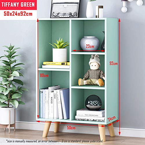 IOTXY Wooden Open Shelf Bookcase - 3-Tier Floorstanding Display Cabinet Rack with Legs, 5 Cubes Free Standing Bookshelf, Tiffany-Green - color: Tiffany Green, size: 50CM