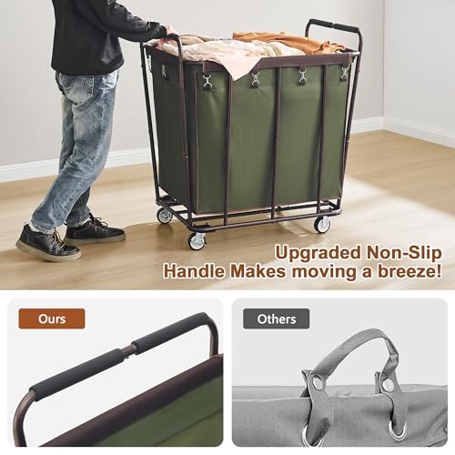 Hoctieon Large Laundry Cart with Wheels, 400L Heavy Duty Laundry Basket Organizer, Rolling Hamper Sorter for Clothes Storage, Industrial Dirty Clothes Hamper for Home & Hotel, Green+Brown - color: Green+Brown, size: 400L