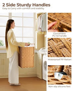 Greenstell Laundry Hamper No Install Needed, Divided Clothes Hamper with 2 Removable Liner Bags, 90L Handwoven Synthetic Rattan Laundry Basket with Lid and Handles, Foldable Natural - color: Natural, size: 90L (18.3x13.3x24.0 Inches)