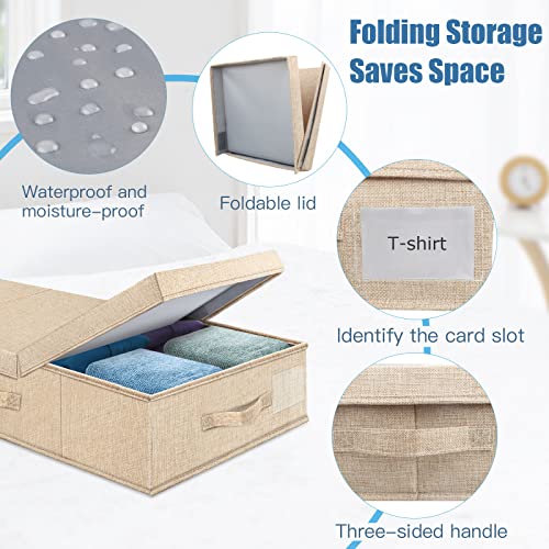 Supowin Underbed Storage Containers Bin with Lids (Set of 2) Large Under Bed Storage Organizer Box with Handle, Foldable Under the Storage Bags for Organizing Clothes, Shoes, Blankets, Pillows-Khaki - color: F-Khaki