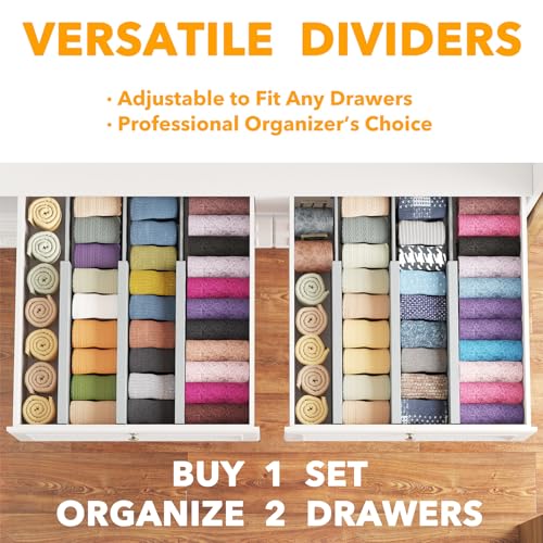 SpaceAid Bamboo Dresser Drawer Dividers 6 Pack, 4.65“ High Adjustable 12.5“-17” Drawer Organizers, Expandable Organization for Clothing, Clothes, Dressers, Gray - color: GRAY, size: 4.65''H, 12.5''-17''L