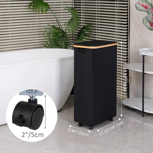 iEGrow 75L Slim Laundry Hamper with Wheels,Clothes Hamper for Laundry,Laundry Basket with Lid & Inner Bag,for Laundry Room, Bedroom, Dormitory Organization,Black - color: Black, size: 75L