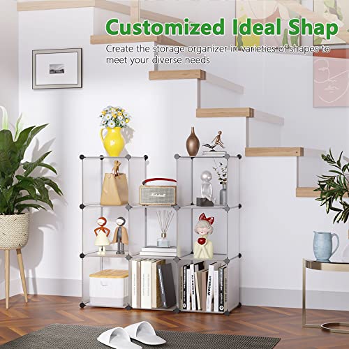C&AHOME Cube Storage, 9-Cube Plastic Closet Cabinet Organizer, DIY Stackable Bookshelf, Modular shelving Units Ideal for Home, Office, Kids Room, 36.6"L x 12.4" W x 48.4" H Translucent White SBTM3009A - color: Transparent White