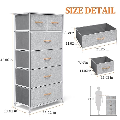Fabric Dresser for Bedroom, Tall Skinny Dresser with 6 Drawers, Storage Organizer Tower, Steel Frame Wooden Top for Closet, Living Room, Hallway(Light Gray) - color: Light Grey