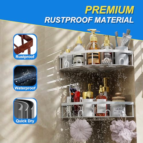 Corner Shower Caddy, 2 Pack Adhesive Bathroom Shower Corner Organizer Shelf, No Drilling Rustproof Wall Mounted Shower Storage Rack Shampoo Holder Organizer (White) - color: White