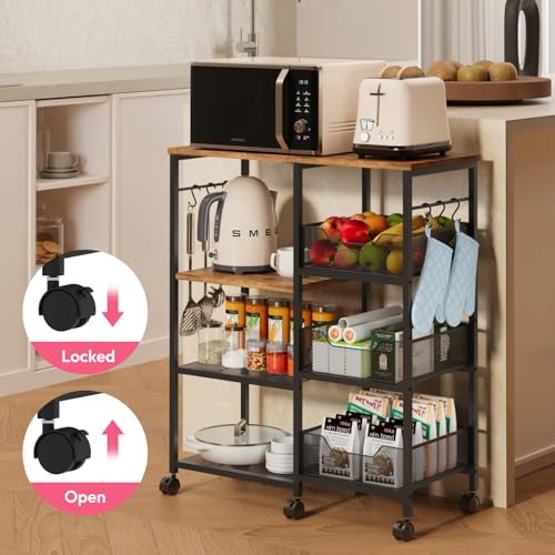 SWTYMIKI Kitchen Island Cart on Wheels - 4 Tier Rolling Kitchen Table Cart with Storage Shelves, 6 Removable Hooks& Locking Casters, Coffee Bar Cabinet for Dining Room Pantry Office, Espresso - size: 28x11.81in, style: Espresso