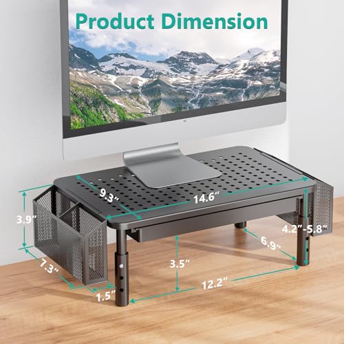 WALI Dual Monitor Stand with Storage, Desk Organizer with Drawer and Pen Holder, Desk Monitor Riser 3 Height Adjustable, Laptop Riser for Computer, Laptop, Printer (STT003DH-2B), 2 Pack, Black - color: Black 2 Pack, size: with Drawer and Pen Holder