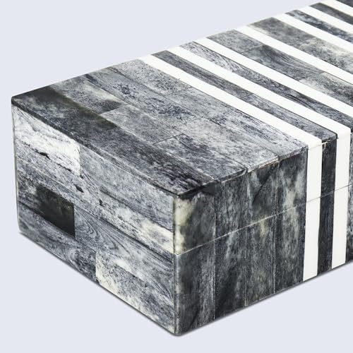 Handicrafts Home Decorative Storage Box with Lid, Patisserie Cafe Stripe Pattern Coffee Table Storage Box Organizer, Wooden Keepsake Jewelry Box, Kitchen Counter Console Box, Grey & White, 10x4.5x2.5 - color: PATISSERIE-CAFE, size: 10x4.5x2.5 Inch