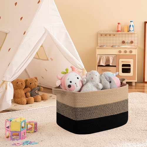 OIAHOMY Woven Storage Basket, Cotton Rope Baskets for Toys,Towel, Clothes, Used to Bathroom,Living Room,Nursery,Bedroom, 16"x12"x10"- Pack of 3, Black & Brown - color: Black & Brown, size: 3 pcs-16”x12”x10”