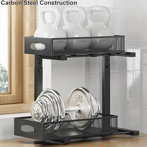 2 Pack Under Sink Pull Out Organizer, 2-Tier Adjustable Height Carbon Steel Storage Rack for Kitchen and Bathroom Cabinet, Black - color: Black