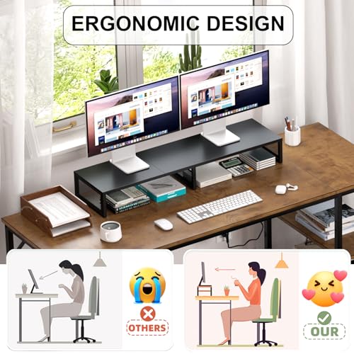 Dual Computer Monitor Stand Riser, Desk Organizers and Accessories, Printer & TV Stand, Desk Shelf, Office Desk Accessories & Desktop Workspace Organizer for Office Supplies, Black - color: Black