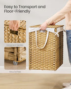 SONGMICS Laundry Hamper with Lid, 52.8 Gallon (200 L) Synthetic Rattan Clothes Laundry Basket with Lid and Handles, Foldable, Removable Liner, Goose Yellow ULCB320Y01 - color: Goose Yellow, size: 200 L