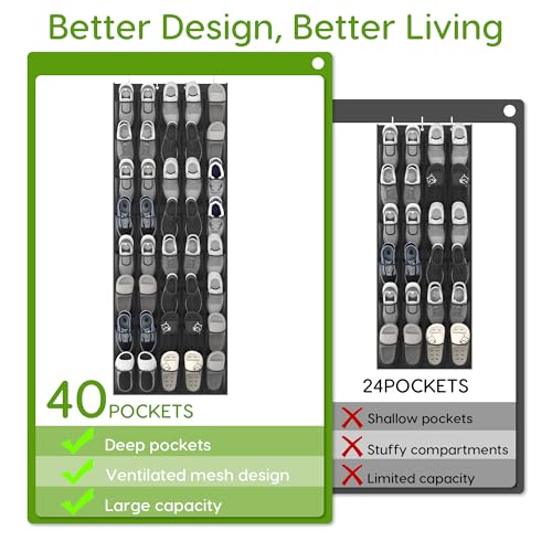 Unjumbly Over the Door Shoe Organizer with 40 Large Breathable Mesh Pockets, Space Saving Shoe Holder, Hanging Shoe Rack for Entryway Bedroom Closet Storage (Black, 80 Pockets) - color: Black, size: 80 Pockets
