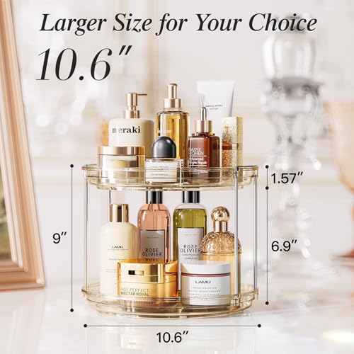 LAMU 2 Pack 2 Tier Lazy Susan Turntable Organizer 10.6'' Rotating Spice Rack Organization for Cabinet, Kitchen, Pantry, Countertop, Bathroom, Vanity, Medicine Cabinet Organizer, Amber - color: Amber, size: 10.6in 2Pack