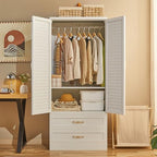 71" Freestanding Metal Wardrobe Closet with Drawers and Hanging Rod, Modern Steel Armoire for Bedroom Storage - color: Modern Cozy-white