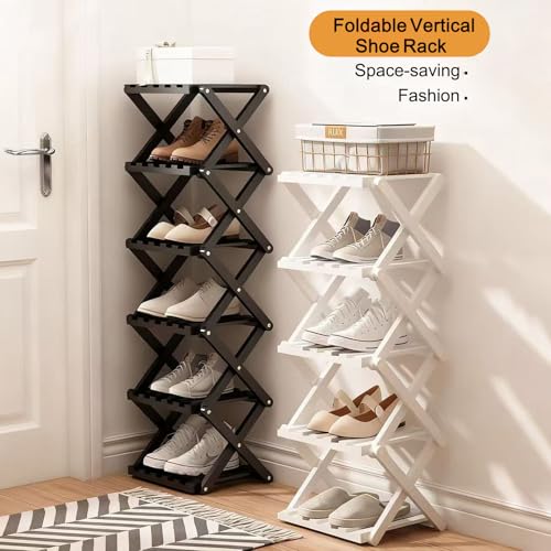 Vertical Black Shoe Rack Small, 4 Tier Portable Folding Shoe Storage Rack, Without Installation Free Standing Shoe Rack for Corridors, Bedrooms Living Room Corner and Small Spaces - size: 4 Tier&Black