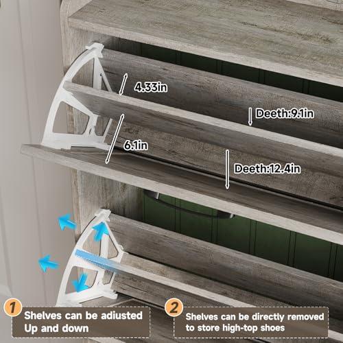 Maupvit Large Shoe Storage Cabinet with 6 Flip Drawers, Freestanding Shoe Organizer with Metal Handles for Entryway, Narrow Shoe Rack Cabinet, Light Rustic Oak - color: Light Rustic Oak, style: 6-Drawers