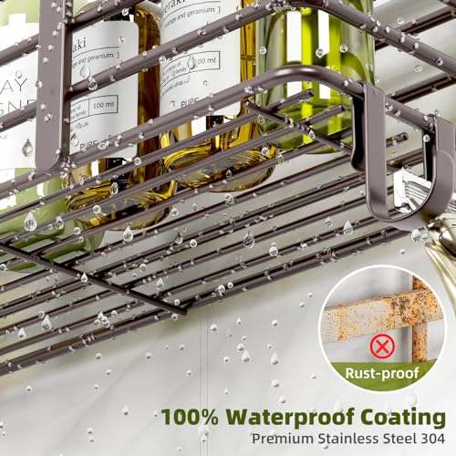 Yougai Shower Caddy, Shower Organizer with Soap Holder and Hooks, Rustproof Shower Shelves, No Drilling Bathroom Organizers and Storage, Wall-Mounted Kitchen & Home Decor (Brown) - color: Brown