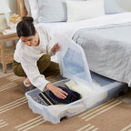 Rubbermaid 70 Quart Under the Bed Low Profile Storage Boxes with Dual Hinged Lids and Easy Rolling Caster Wheels, Clear, 2 Pack - size: Under the Bed - 2 Pack