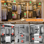Armocity 96 Inches Closet System, 8FT Walk In Closet Organizer with 3 Shelving Towers, Heavy Duty Clothes Rack with 3 Drawers, Built-In Garment Rack, 96" L x 16" W x 75" H, Max Load 1000 LBS, Black - color: Black