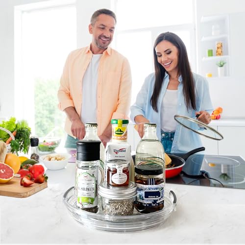 Clear Lazy Susan Organizer Turntable for Cabinet Table Top, 9.25 Inch 2 Pack 360 Rotating Spinning Makeup Organizer for Vanity, Kitchen Storage Rack Heavy-Duty Pantry Spices Tray Countertop Organizer - size: 9.25 inch 2 Pack
