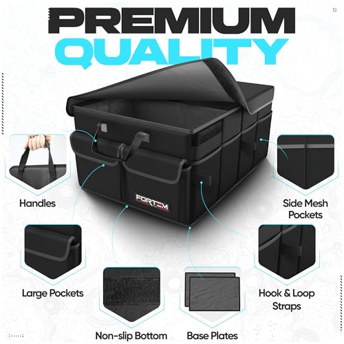 FORTEM Trunk Organizer For SUV Car Trunk Organizer, Foldable Storage, Car Accessories for Women Men, Collapsible Bag, Perfect Christmas Gifts, 600D Oxford, Non Slip Bottom, Straps, Soft Cover (45L) - color: Black, size: Standard (45L)