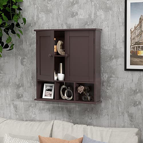 TaoHFE Brown Medicine Cabinets,Bathroom Wall Cabinet with 2 Door Adjustable Shelves,Over The Toilet Storage Cabinet,Espresso Bathroom Cabinet Wall Mounted for Laundry Room Kitchen - color: Espresso