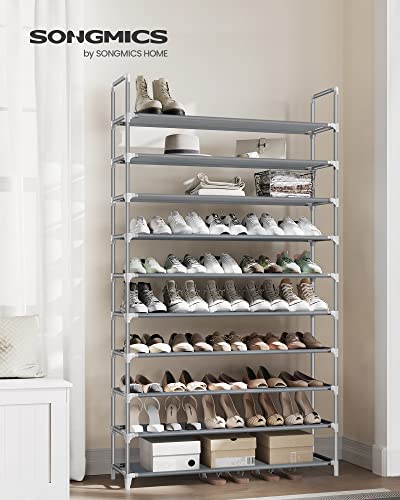 SONGMICS Shoe Rack, 10-Tier Shoe Shelf, Shoe Storage Organizer, 11 x 37 x 68.9 Inches, Metal Frame, Non-Woven Fabric Shelves, for Entryway, Bedroom, Gray ULSR10G - color: Grey, size: 11"D x 37"W