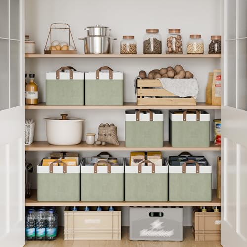 StorageWorks Storage Bins, Fabric Storage Bins for Shelves, Large Storage Baskets with Metal Frame, Closet Baskets and Bins with Handles, Green and White, 2-Pack - color: Green and White, size: 16 ½" L x 12" W x 10 ¼" H