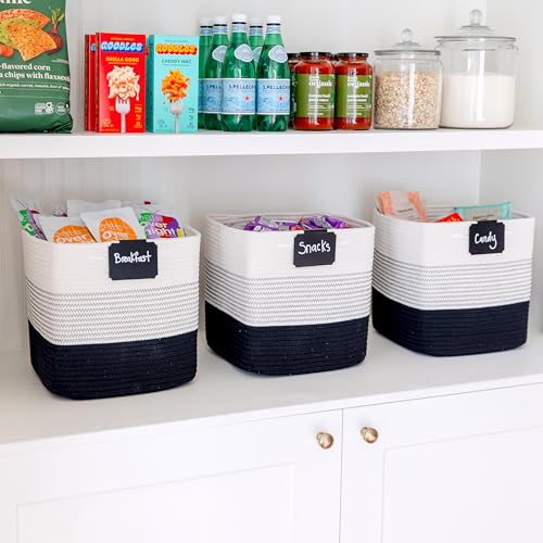 NaturalCozy Storage Cubes 11 Inch Cotton Rope Woven Baskets for Organizing, 3-Pack | Cube Storage Bin | Square Storage Baskets for Shelves Organizer, Classroom, Kids Toy Bins, Closet, Baby Nursery - color: 3-Tone Black
