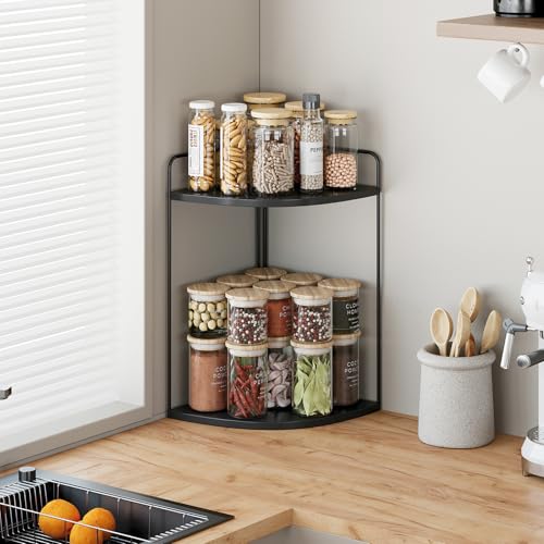 Forest Angle Bathroom Counter Organizer,Countertop Organizer,Vanity Organizers,Bathroom Storage,Bathroom Sink Caddy,Counter Shelf,Corner Counter,Corner Shelves(Black) - color: Black 2 Tier