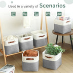FinishingBo Cube Storage Baskets 6 Pack, 11x11 inch Cube Storage Bins with Leather Handles for Shelf Closet (White/ Gray) - color: White/ Gray