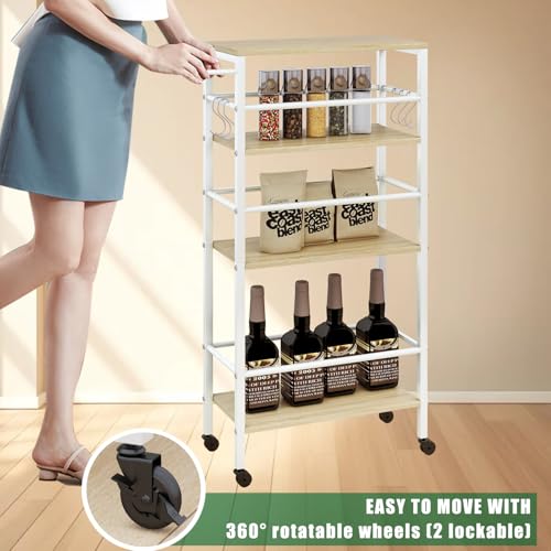 IBUYKE 7.8" Slim Rolling Cart,4 Tier Metal Kitchen Laundry Storage Cart,Industrial Narrow Utility cart,Trolley with Handle and Wooden Tabletop,for Kitchen, Living Room,Bathroom,Natural UTMJ065R - style: Natrue