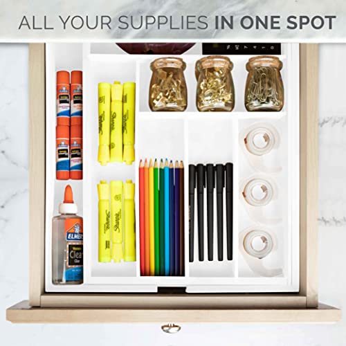 Masirs Expandable Bamboo Kitchen Drawer Organizer - Adjusts to Fit Drawer Size, Ideal for Silverware, Utensils, and Office Supplies, Durable Bamboo Construction - color: White
