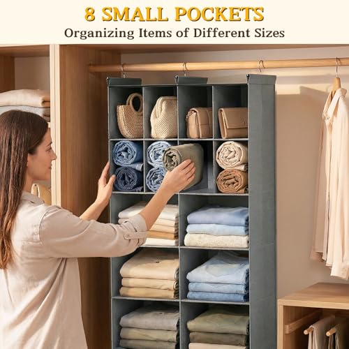 Ofiray-home 5 Tier Hanging Closet Organizer, 14 Compartments Sweater Organizer for Closet with 3 Sturdy Hooks, Closet Organizers and Storage, Wardrobe, Rv, Garment Rack, Grey - color: Grey, size: 5-Tier