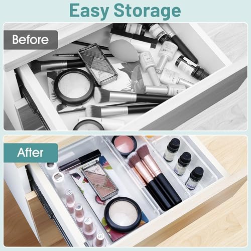 WOWBOX 25 PCS Clear Plastic Drawer Organizer Set, 4 Sizes Desk Drawer Divider Organizers and Storage Bins for Makeup, Jewelry, Gadgets for Kitchen, Bedroom, Bathroom, Office - color: Clear