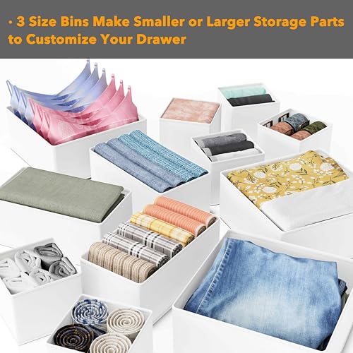 SpaceAid Drawer Organizer Clothes, 12 Pack Dresser Organizer Bins for Nursery, Closet Organization and Storage Dividers for Clothing, Baby Clothes, Underwears, Socks (White) - color: White, size: 12 Pack