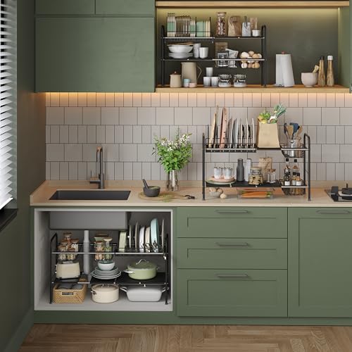 NETEL Adjustable Under Sink Organizers and Storage,Pots and Pans Organizer Under Kitchen Cabinet,Pan Lid Organizers inside Cabinet,Expandable Cabinet Storage Shelf with Pan Rack and 7 Dividers - size: Multi-functional with pot holder
