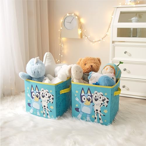 Bluey Set of 2 Collapsible Storage Cubes,10"x10"x10" Fabric Bins for Kids, Spacious Foldable Toy Organizer Boxes for Bedroom, Playroom, or Closet - color: Bluey
