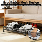 Under Bed Shoe Storage Organizer, 2-Pack Metal Mesh Storage Drawers with Wheels – Rolling Underbed Shoe Organizer for Space Saving Bedroom Organization (Black)
