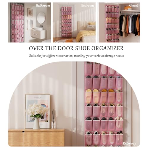 homyfort Over the Door Shoe Organizer, 40 Large Breathable Mesh Pocket,Space Saving Hanging Shoe Rack,Shoe Storage Holder for Entryway Bedroom Closet - color: Oxford-like Pink, size: 1 Pack 40 Pockets
