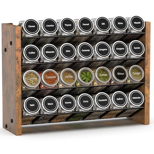 NESAPTO Spice Rack Organizer for Cabinet, Wooden 4 Tier Vertical Seasoning Organizers for Kitchen Pantry, Countertop/Wall Mount, Holds 28 Spice Jars (No Jars Included), 14" W × 9.4" H - size: Holds 28 Jars, 14"W × 9.4"H