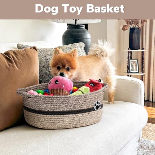 Dog Toy Basket, Baby Boy Shower Gifts Basket for Nursery Bedroom, Dog Storage Bins with Handles, Woven Rope Baskets for Pet Cat Organizer, 13.6"x 10" x 6" - color: Brown Mix, size: 13.6"L x 10"W x 6"H