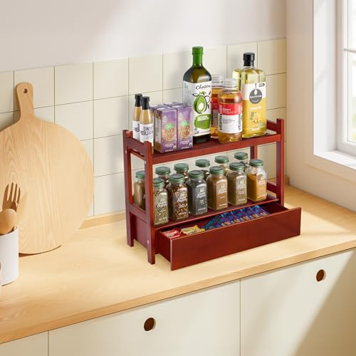 Sorbus Bamboo Bathroom Counter Organizer – 2-Tier Shelf with Hidden Drawer for Vanity, Matcha Station, Bathroom Sink Organizer Countertop, Kitchen & Office Storage (17″ L x 6.5″ W x 12.6″ H) (Brown) - color: Espresso, size: 17" x 6.5" x 12.6"