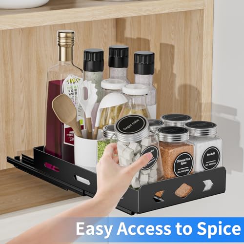 BOIVSHI Pull Out Spice Rack Organizer for Cabinet, Heavy Duty-Slide Out Spice Rack, Vertical Spice Rack for Kitchen Cabinet and Pantry (6.3''Wx10.5''Dx2.8''H, Metal Black) - size: 6.3''Wx10.5''Dx2.8''H,1 Tier