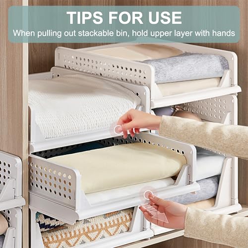 Goderewild Stackable Foldable Storage Baskets, Folding Storage Bins, Closet Organizers and Plastic Drawer Shelf Storage Container for Wardrobe, Cupboard, Kitchen, Bathroom, Office (White, 2L2S) - size: 2L2S