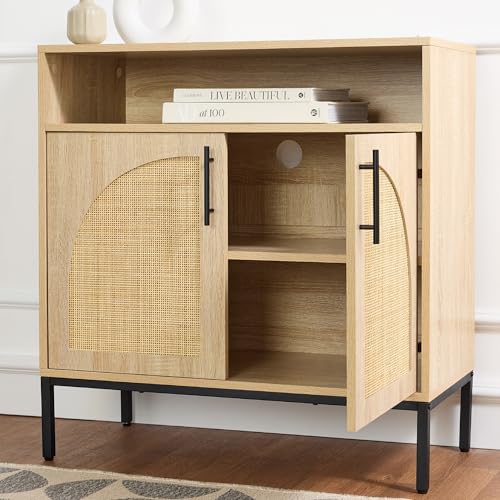 Best Choice Products Rattan Sideboard Buffet Cabinet, Entryway Table, Accent Storage Cabinet, Console Table for Hallway, Living Room, Dining Room - Natural - color: Arched Rattan, Natural